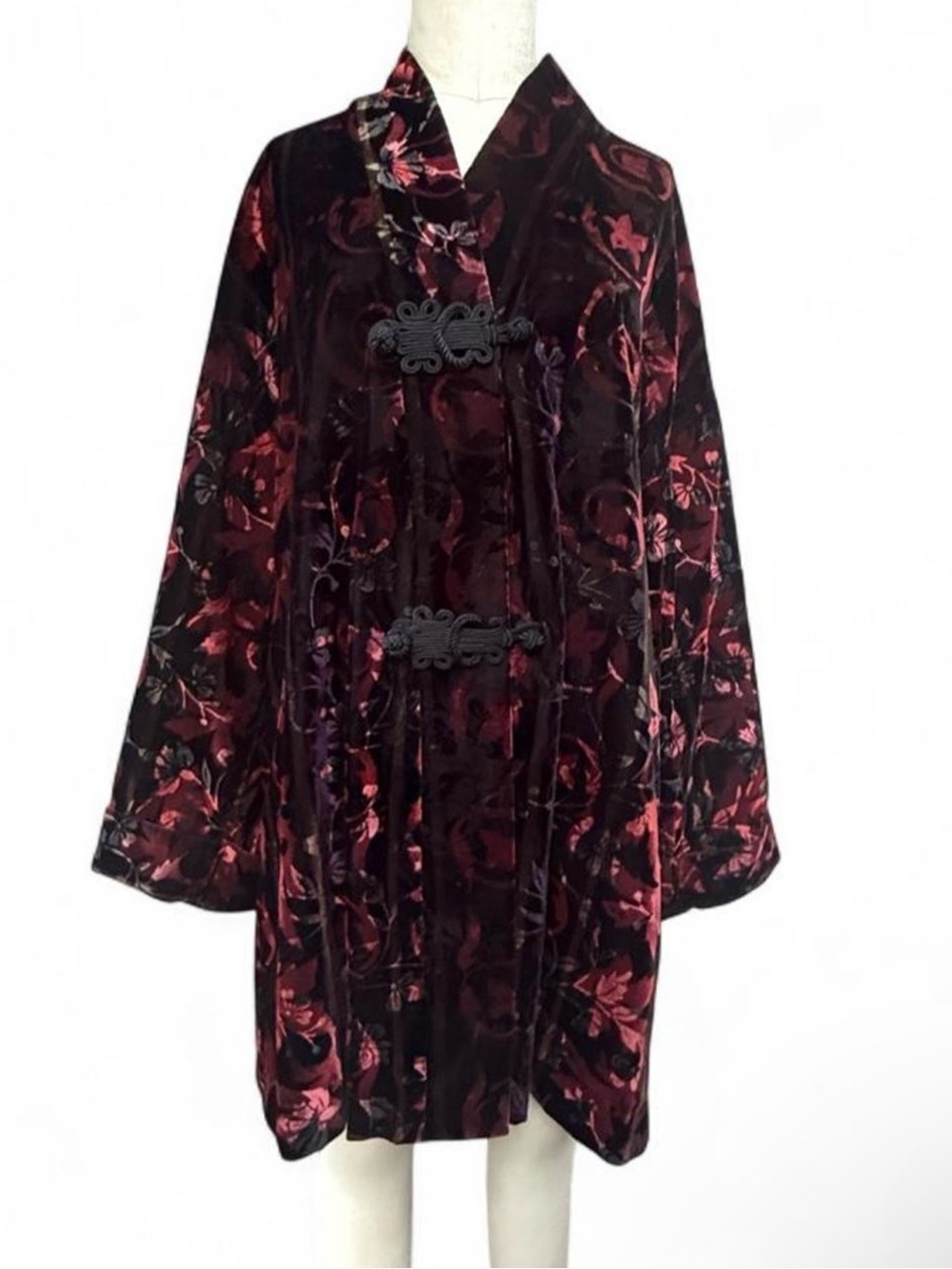 Victoria's Secret Gold Label Vintage Burgundy and Black Velvet Floral Robe